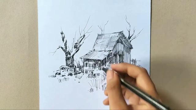 How to Draw quick PEN sketch like a PRO in just 15 Minutes ✍️ [Landscape] -Timelapse смотреть онлайн