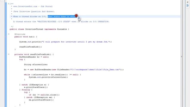 Java Interview Question And Answer When a thread blocks on IO, what state does it enter смотреть онлайн