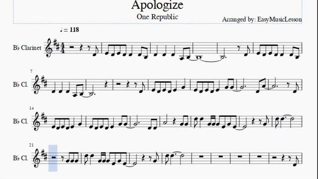 Clarinet Sheet Music: How to play Apologize by One Republic смотреть онлайн