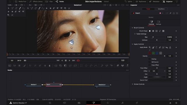 Remove skin imperfections with clone paint tool in DaVinci Resolve 17 Fusion (only one node) смотреть онлайн