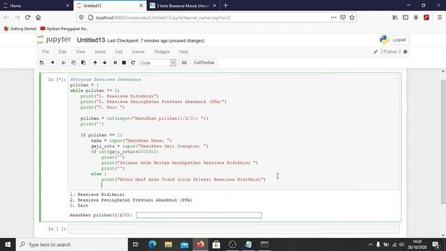 Tutorial Membuat Program Beasiswa Sederhana menggunakan Bahasa Python3 pada Jupyter Notebook смотреть онлайн