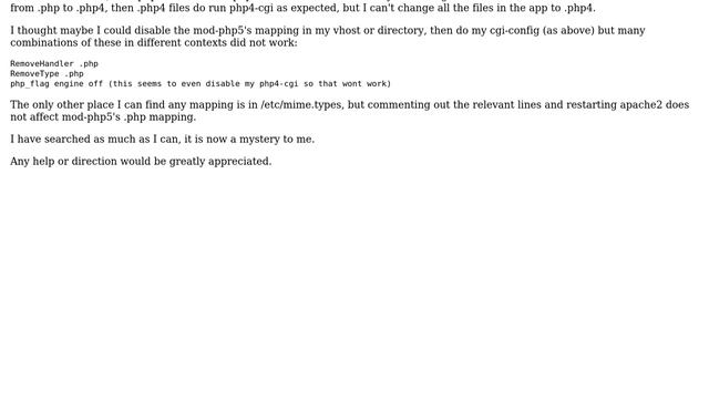 How can I override mod-php5's .php mapping to php4-cgi per VirtualHost or Directory? смотреть онлайн