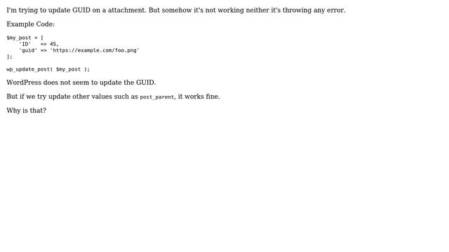 Wordpress: Why wp_update_post() does not update GUID? смотреть онлайн