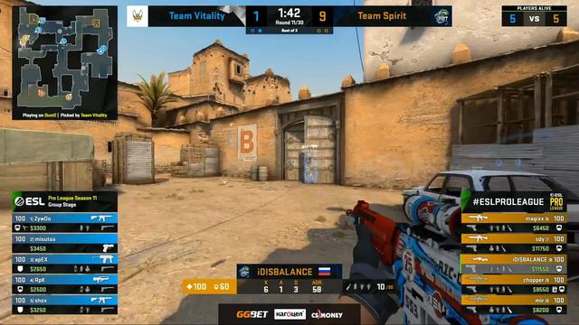 Team Vitality Vs Team Spirit [Map 2, Dust 2] (Best Of 3) ESL Pro League | Groups