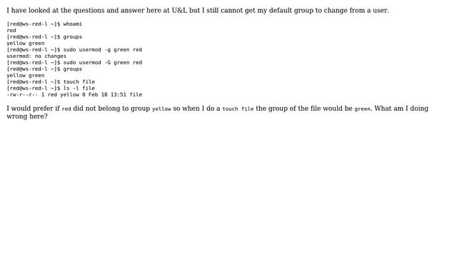 Not able to change default group for user with `sudo usermod -g` смотреть онлайн