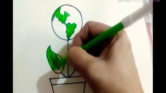 Easy drawing on' GO GREEN SAVE EARTH' Step by step. смотреть онлайн