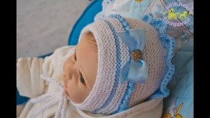 Шапочка и пинетки.Вязанный  комплект для новорожденного " Мишель"