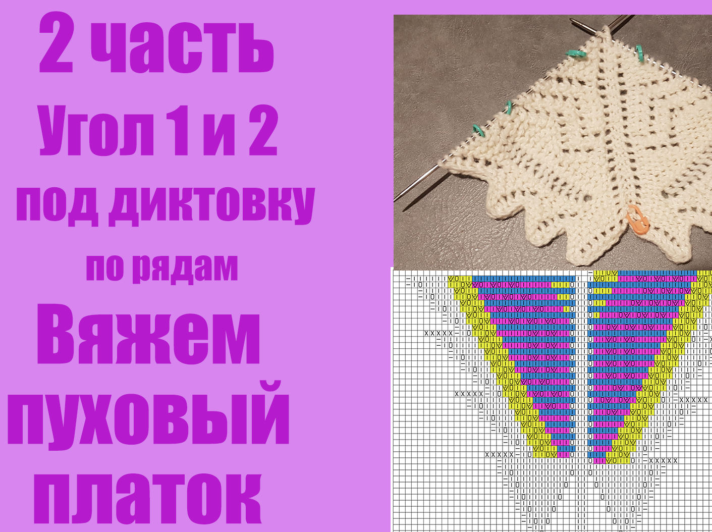 2 Часть. Вяжем пуховый платок под диктовку по рядам угол 1 и 2 смотреть онлайн