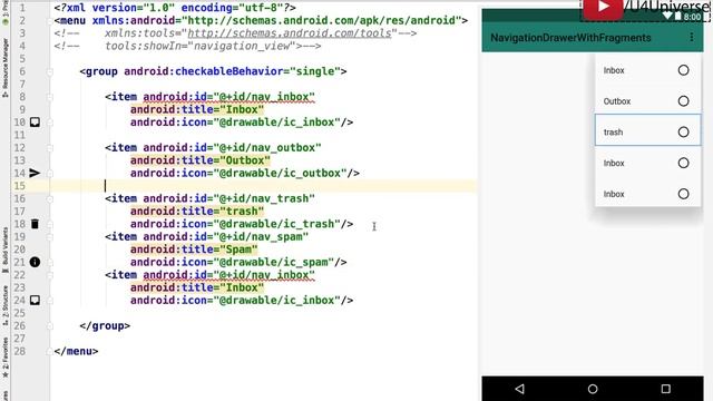 Navigation Drawer with Fragments-1 | Creating Menu & Adding Navigation Drawer to Activity Layout смотреть онлайн