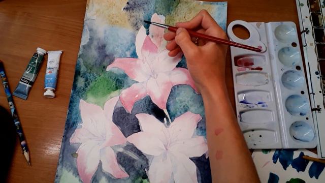 Рисуем лилии акварелью. смотреть онлайн