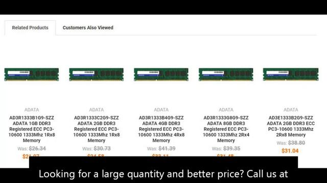 AD3R1333B2G9-SZZ ADATA 2GB DDR3 Registered ECC PC3-10600 1333Mhz 2Rx8 Memory смотреть онлайн