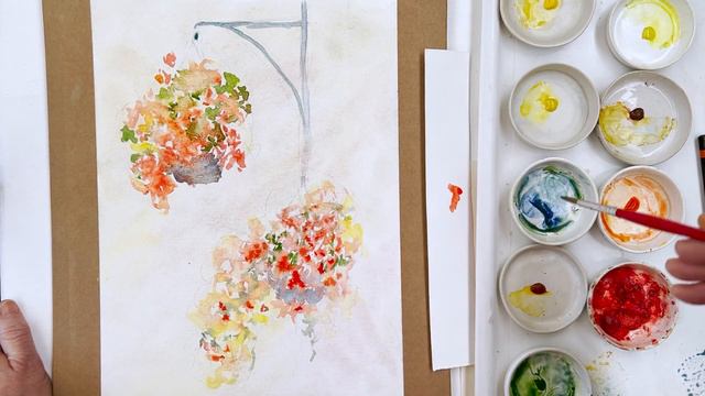 Flower Hanging Baskets in Watercolor - EASY Painting Tutorial смотреть онлайн