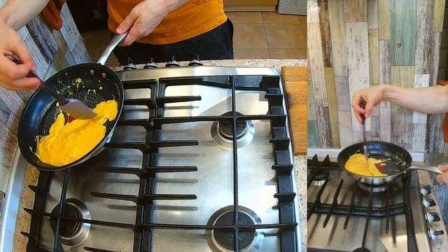 Яичница скрэмбл с овощным салатом. Полезный рецепт на завтрак. Как приготовить яичницу скрэмбл. смотреть онлайн