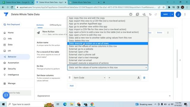Delete Whole Table In One Click AppSheet