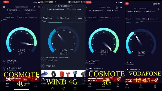COSMOTE 5G,4G VS VODAFONE 4G VS WIND 4G THESSALONIKI GREECE смотреть онлайн