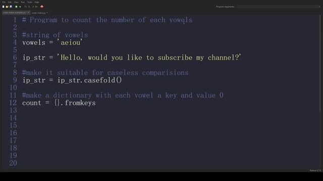 Python Examples 23 # Count the number of each vowels смотреть онлайн