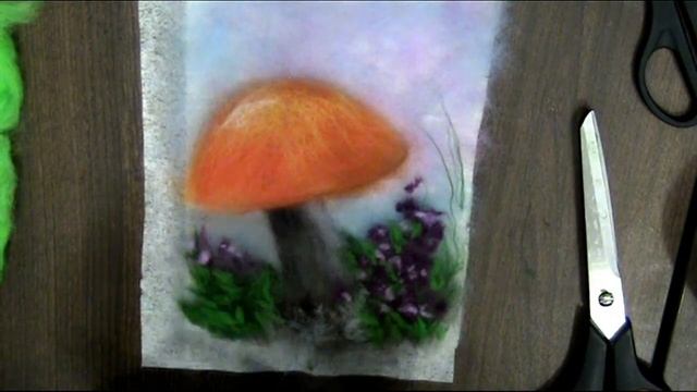 Живопись шерстью осенняя картина. Рисую гриб подосиновик. Шерстяная акварель. смотреть онлайн