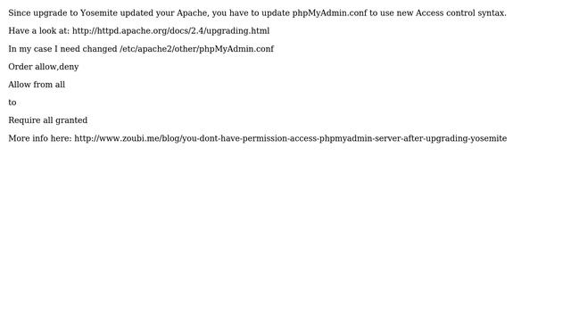 Apple: phpMyAdmin 403 Forbidden Error after upgrade to Yosemite (4 Solutions!!) смотреть онлайн