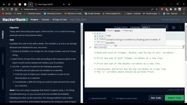 Day 1 | Data Types | 30 - Days of Code in Python | HackerRank смотреть онлайн