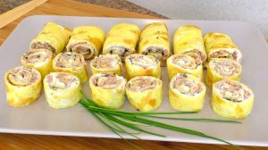 Рулетики с тунцом к завтраку, нежные, сочные и очень вкусные!