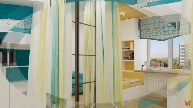 Дизайн трёхкомнатной квартиры площадью 58 кв. м для семьи с двумя детьми. Перепланировка смотреть онлайн