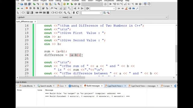 Sum and Difference of Two Numbers in C++ смотреть онлайн