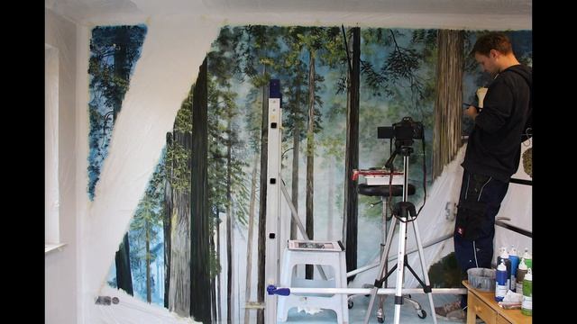 #34 Moderne Wald - Wandmalerei mit Acryl malen / stopmotion / modern acrylic forest mural / Studio смотреть онлайн