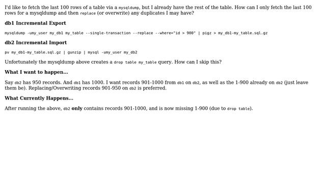 How can I do an incremental `mysqldump` without dropping table? смотреть онлайн