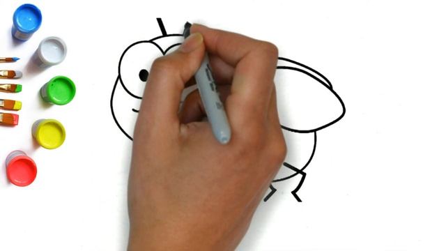 Как нарисовать весёлую муху, рисуем мультяшное насекомое, рисование для детей и малышей легко смотреть онлайн