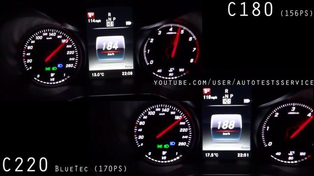 Mercedes W205 C220 BlueTec vs C180 0-100 0-200 0-220 смотреть онлайн