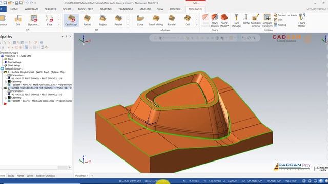 MasterCAM 2019 Tutorial #56 | Mill 3D Mold & Die | Rough Pocket ,Rest Area Mill & Semi Finish смотреть онлайн