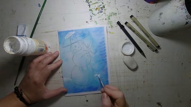 Новогодняя открытка. Снеговик. смотреть онлайн