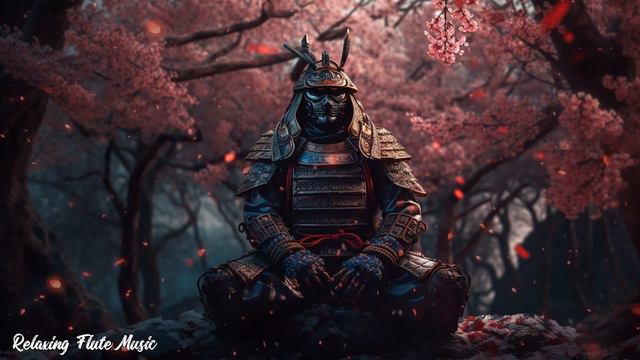 Japanese Flute Music | Samurai meditating in the red flower garden - relax, meditation смотреть онлайн
