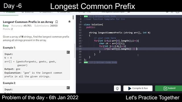 Longest Common Prefix in an Array | Problem of the Day | 6th Jan | Coding | Let's practice together смотреть онлайн