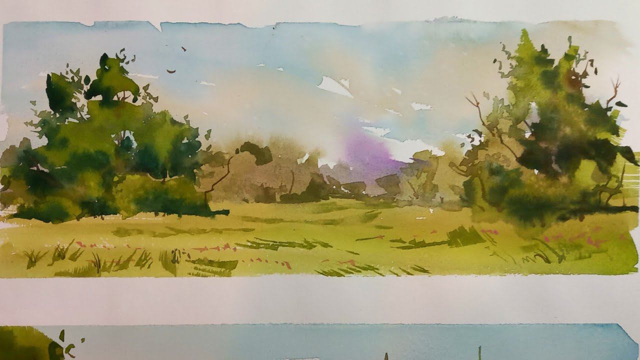Лёгкий летний этюд акварелью, работа с референсом смотреть онлайн