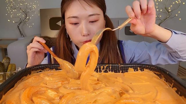 ASMR 꾸덕한 신전 로제 분모자 떡볶이😁 리얼먹방 :) Rose Tteokbokki MUKBANG