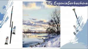 Как нарисовать снежный пейзаж и облака | Акварельная картина "Преддверие весны" | Евгения Горбачева