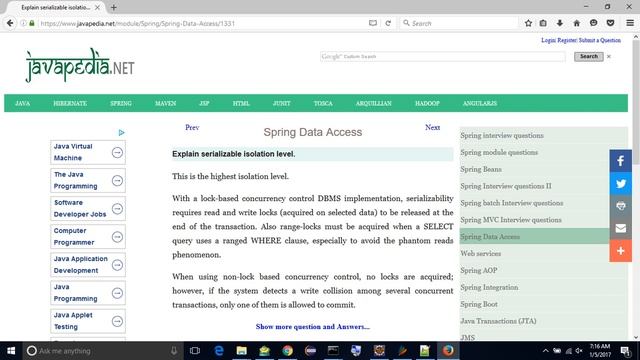 Explain serializable isolation level.
| javapedia.net смотреть онлайн