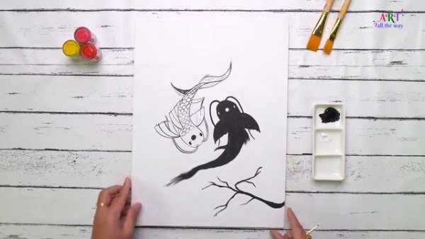 Инь Янь Рыба. Акриловая живопись, рыбы. Картина своими руками. Искусство Инь Янь. @createamiracle