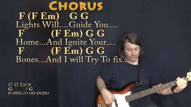 Fix You (Coldplay) Bass Guitar Cover Lesson in C with Chords/Lyrics смотреть онлайн