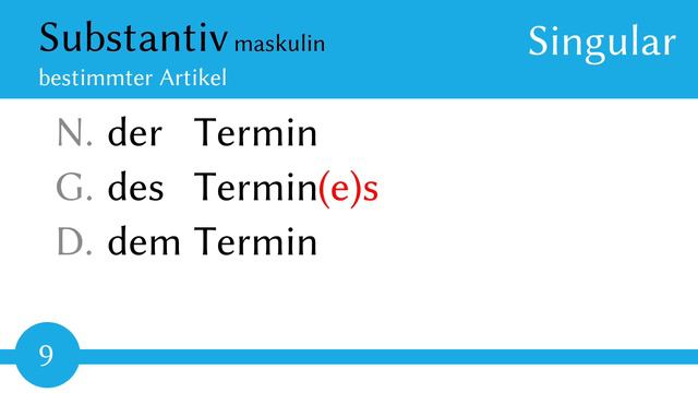 Substantiv - der Termin - Nominativ, Genitiv, Dativ, Akkusativ - Deklination (Substantiv 9) - A1 смотреть онлайн