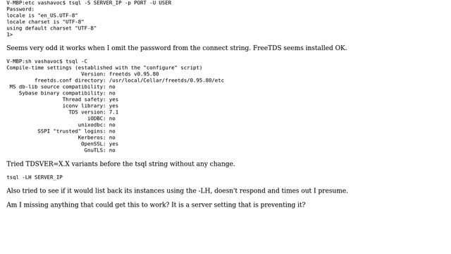 FreeTDS TSQL Connect String
