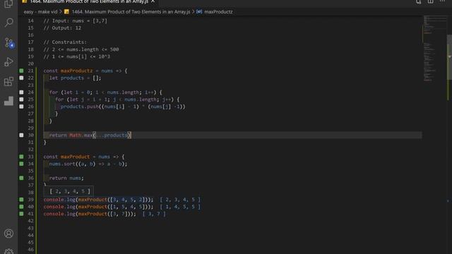 leetcode - 1464 Maximum Product of Two Elements in an Array JavaScript Solution смотреть онлайн