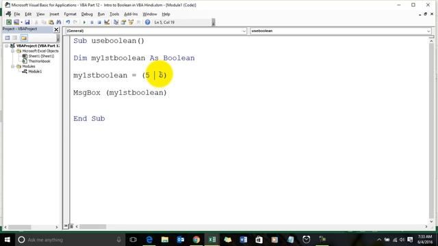 Learn VBA Part 12- Intro To Boolean In VBA Hindi