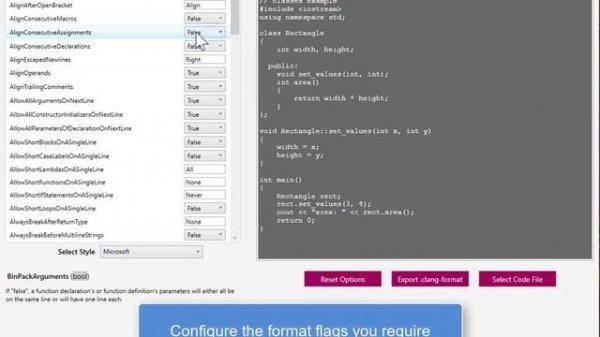 Clang Format Editor - Predefined Code Format Styles