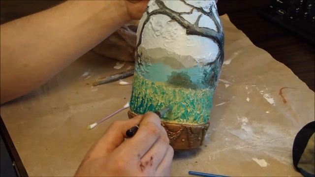 Декор бутылки. Часть 2. Роспись.Вадим Андреев.Bas-relief.