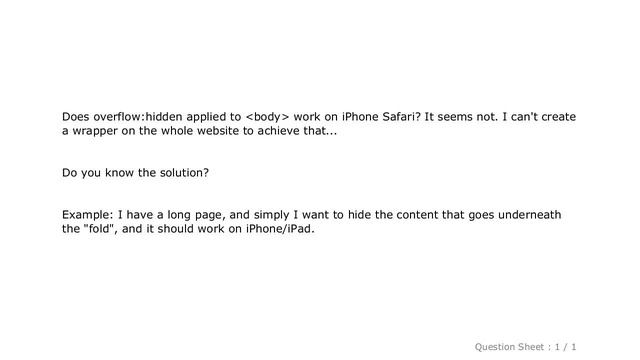 CSS : Does overflow:hidden applied to body work on iPhone Safari? смотреть онлайн