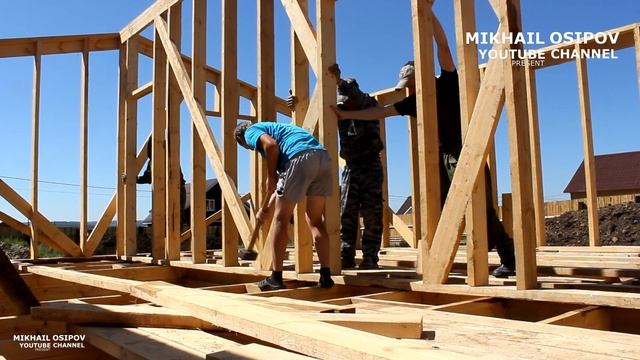 Подъем каркасной стены дома при ПОМОЩИ... смотреть онлайн