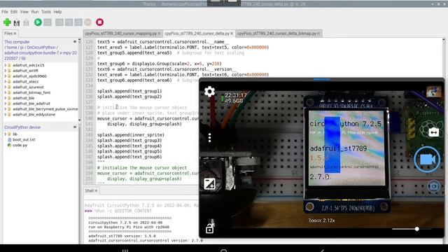 CircuitPython display cursor on displayio, work on Raspberry Pi Pico/ST7789 SPI Display. смотреть онлайн