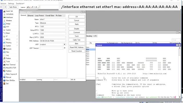 Как поменять MAC адрес на роутере Mikrotik через New Terminal смотреть онлайн